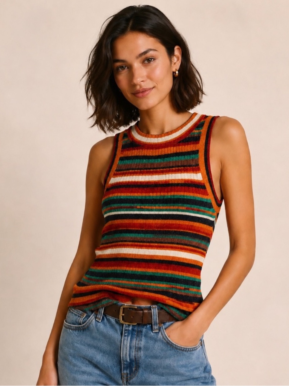 Zara Knit - high neck striped shiny crop top